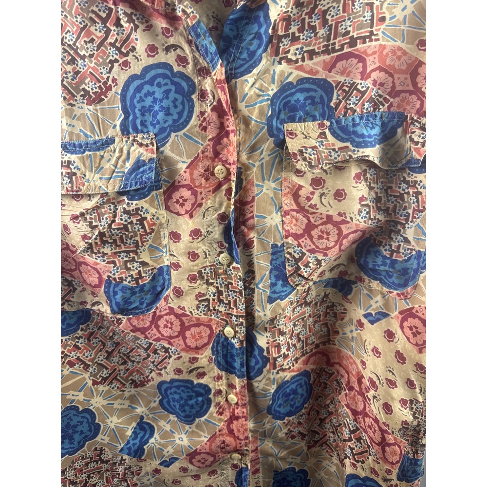 Stunt Collections Vintage 100% Silk Short Sleeve Button Down Shirt Floral Tan M - Picture 3 of 6